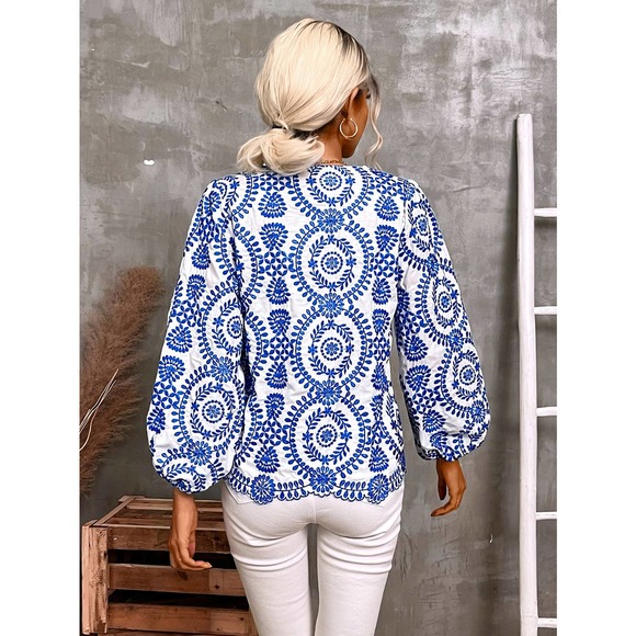 Boho Floral Print Lantern Sleeve Blouse - Picture 2 of 3